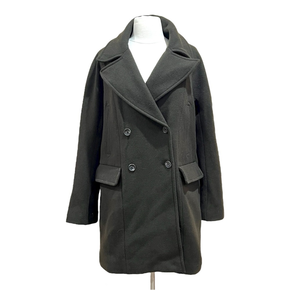 Vince Camuto Dark Olive Green Double Breasted Wool Blend Peacoat Coat Sz Medium